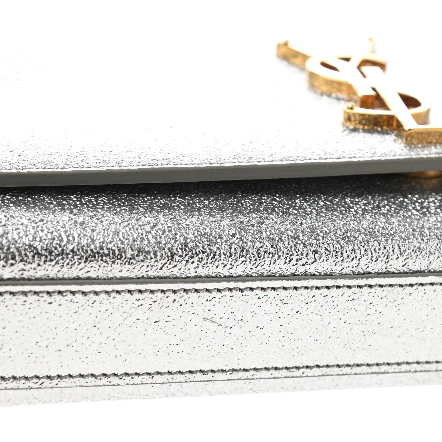 Textured Metallic Calfskin Classic Monogram Cassandre Clutch Silver