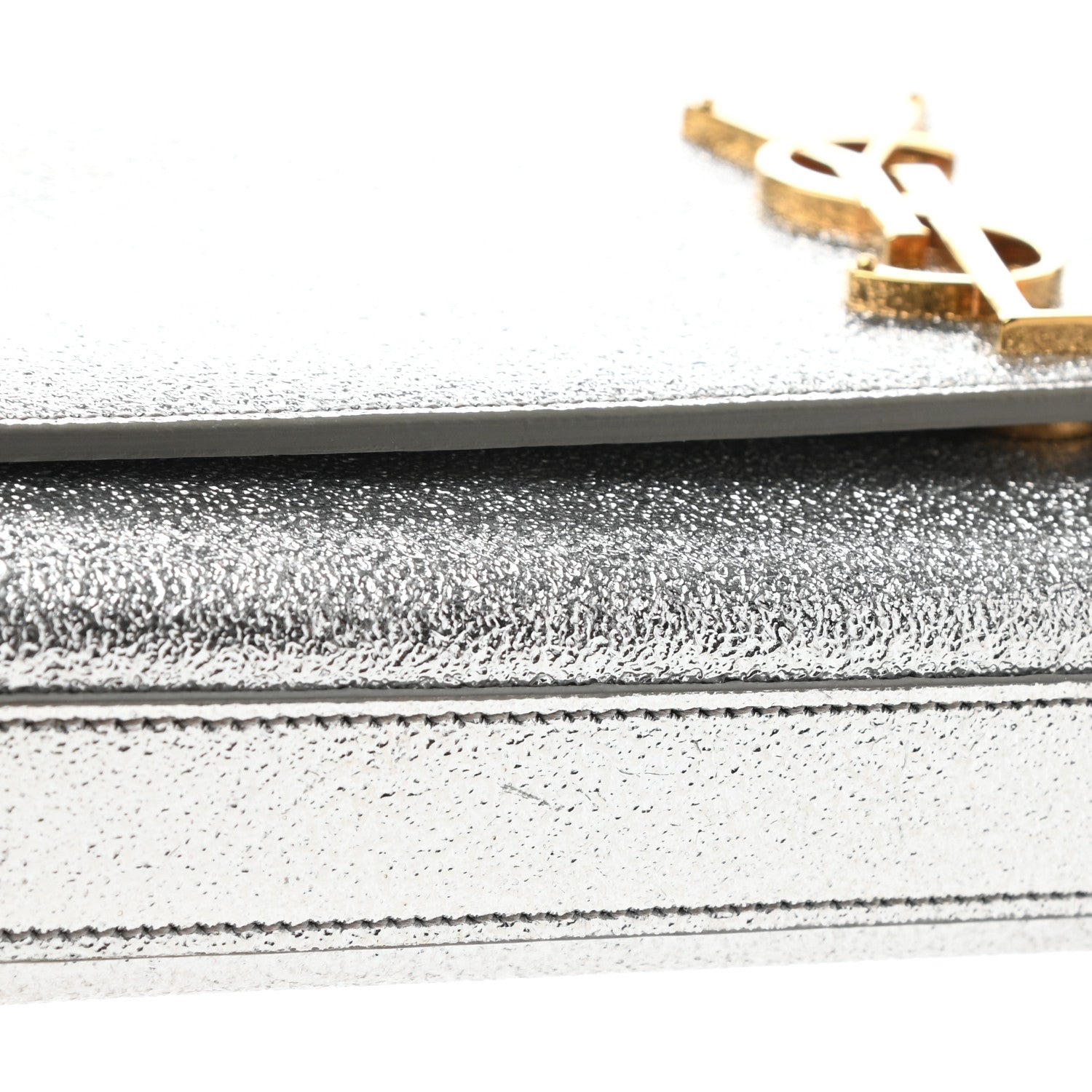 Saint Laurent Textured Metallic Calfskin Classic Monogram Cassandre Clutch Silver 9 of 13