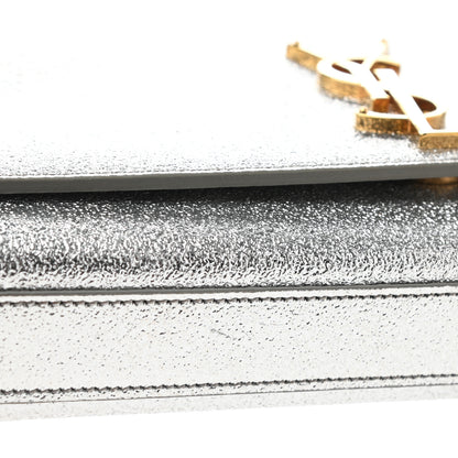 Saint Laurent Textured Metallic Calfskin Classic Monogram Cassandre Clutch Silver 9 of 13