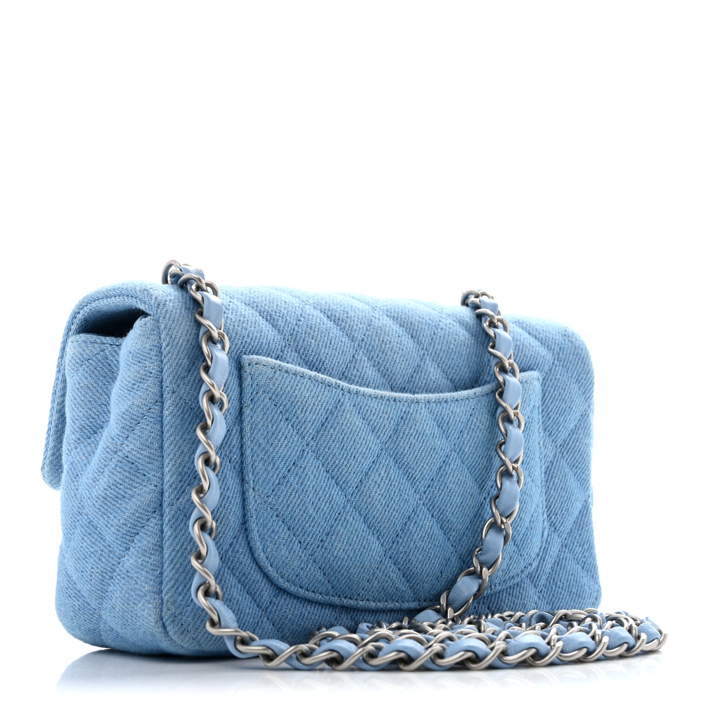 Denim Quilted Mini Rectangular Flap Blue