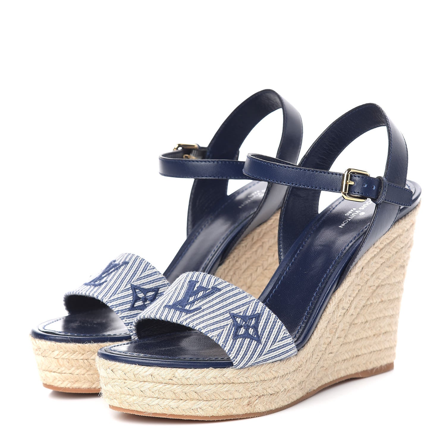Louis Vuitton Calfskin Canvas Monogram Sail Away Wedge Sandal 39 Marine 3 of 7