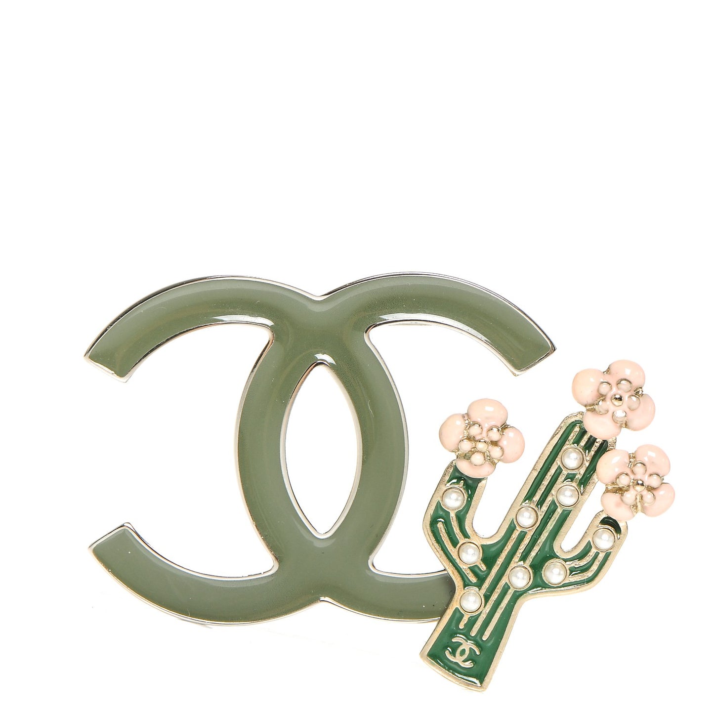 Enamel Cactus CC Brooch Green Gold