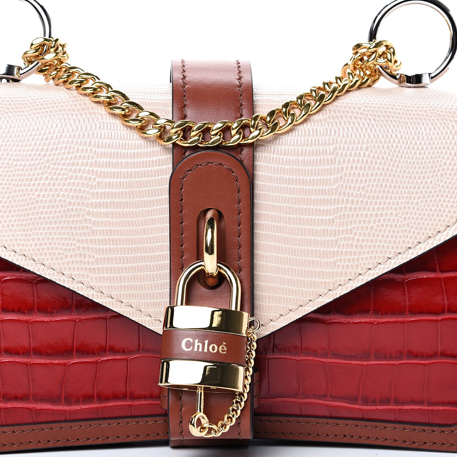 Chloe Calfskin Crocodile Embossed Aby Chain Shoulder Bag Pink Red 7 of 11