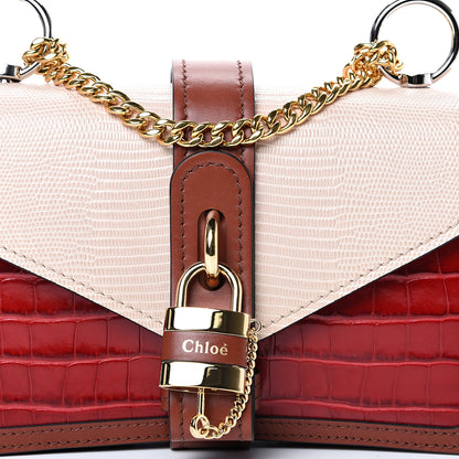 Chloe Calfskin Crocodile Embossed Aby Chain Shoulder Bag Pink Red 7 of 11