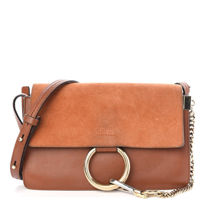 Chloe Suede Calfskin Small Faye Shoulder Bag Tobacco 1 of 9