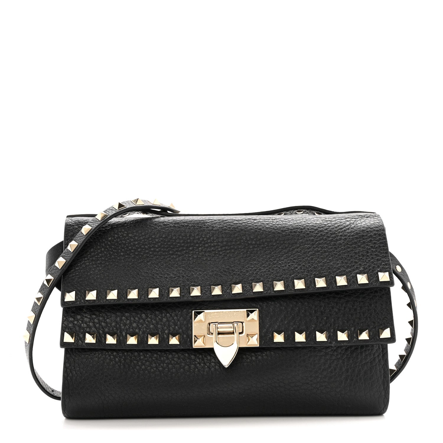 Valentino Garavani Grainy Calfskin Rockstud Double Flap Crossbody Bag Black 1 of 12