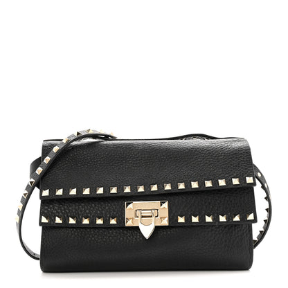 Valentino Garavani Grainy Calfskin Rockstud Double Flap Crossbody Bag Black 1 of 12