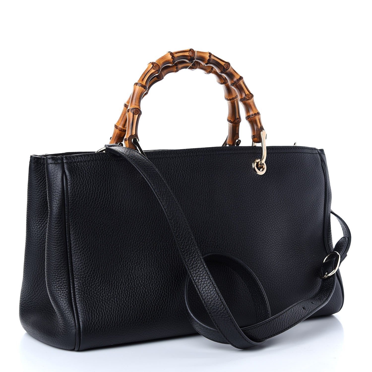 Gucci Pebbled Calfskin Medium Bamboo Shopper Tote Black 3 of 10