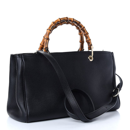 Gucci Pebbled Calfskin Medium Bamboo Shopper Tote Black 3 of 10