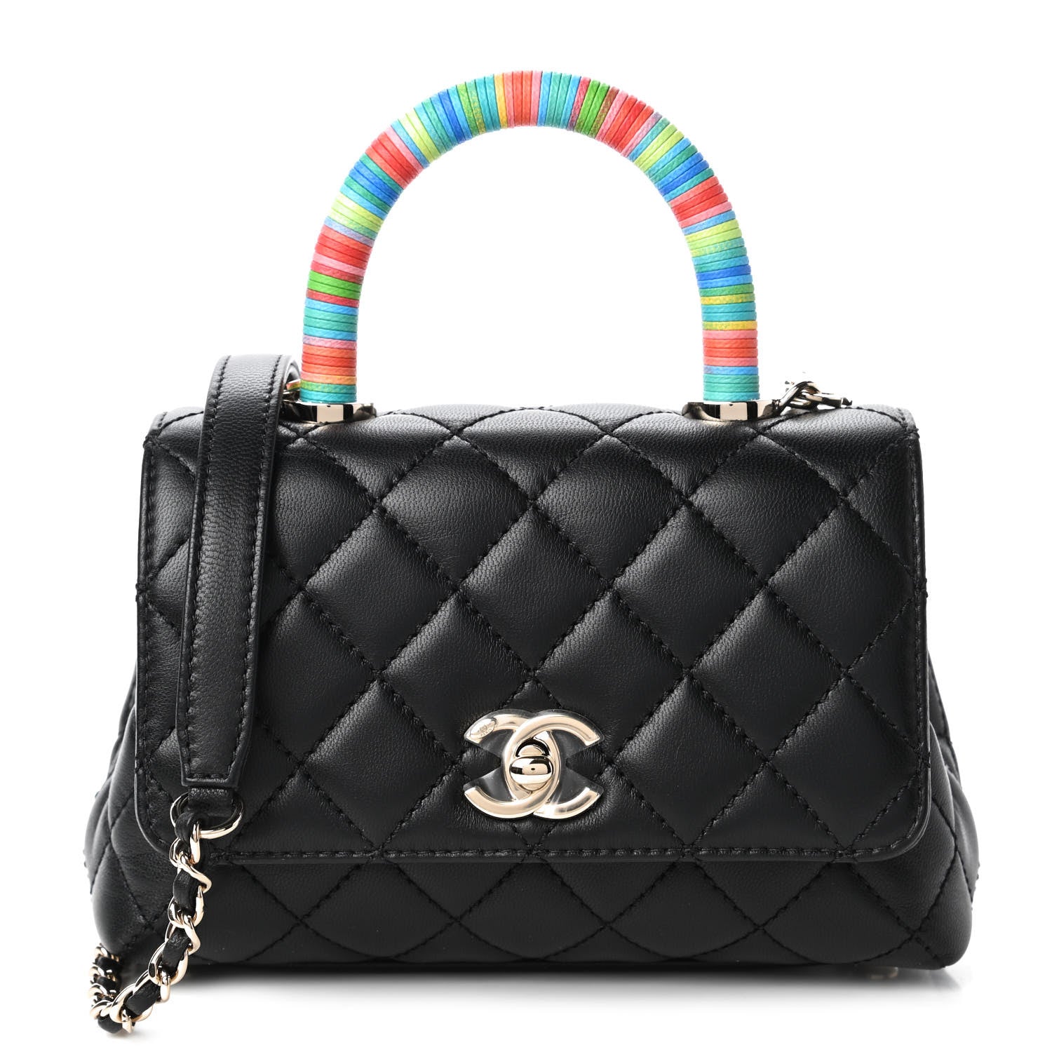 Chanel Goatskin Quilted Rainbow Extra Mini Coco Handle Flap Black 1 of 11