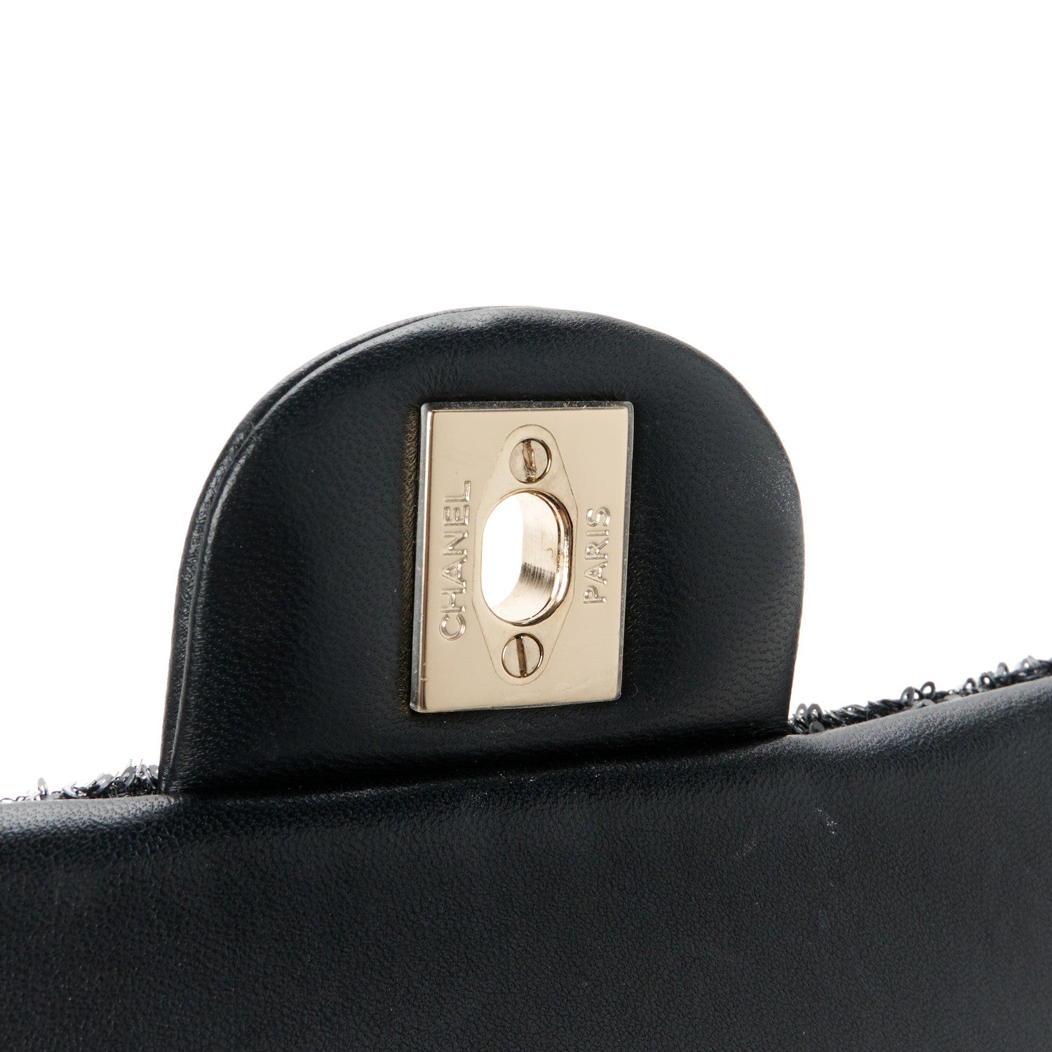 Chanel Lambskin Sequin Pearl Chain Fringe Mini Flap Black 6 of 12