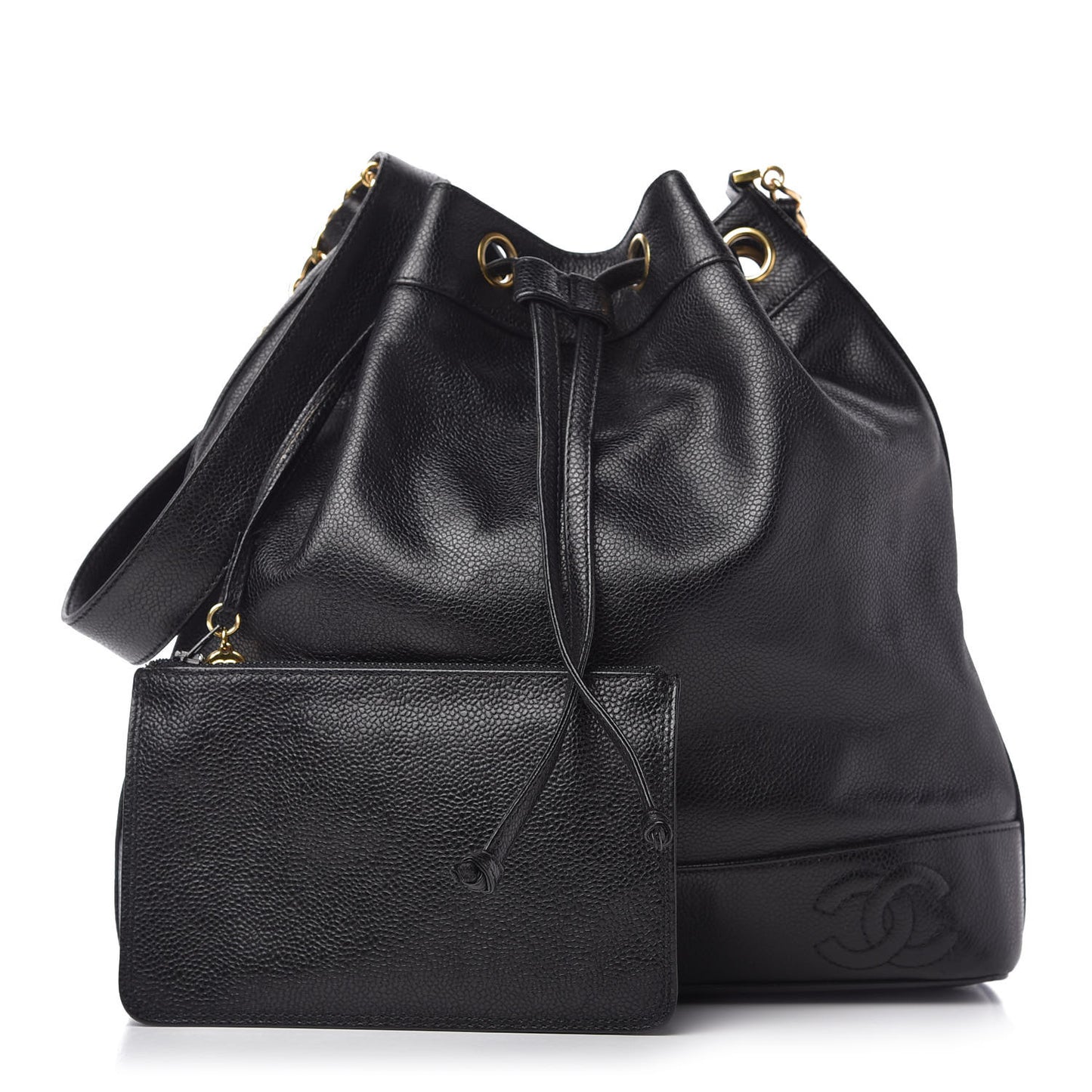 Caviar CC Drawstring Shoulder Bag Black