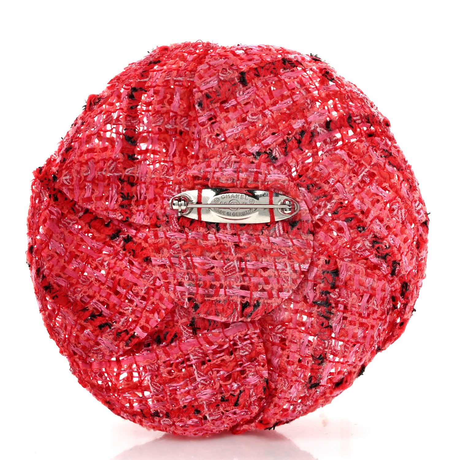 Chanel Tweed Camellia Pin Brooch Red Ecru Black 3 of 6