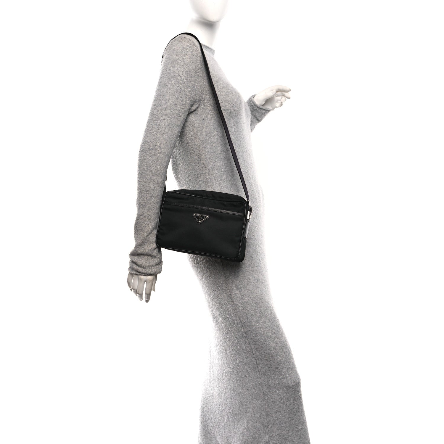 Prada Re-Nylon Vela Saffiano Pocket Double Zip Shoulder Bag Black 2 of 11