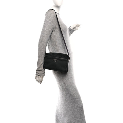 Prada Re-Nylon Vela Saffiano Pocket Double Zip Shoulder Bag Black 2 of 11