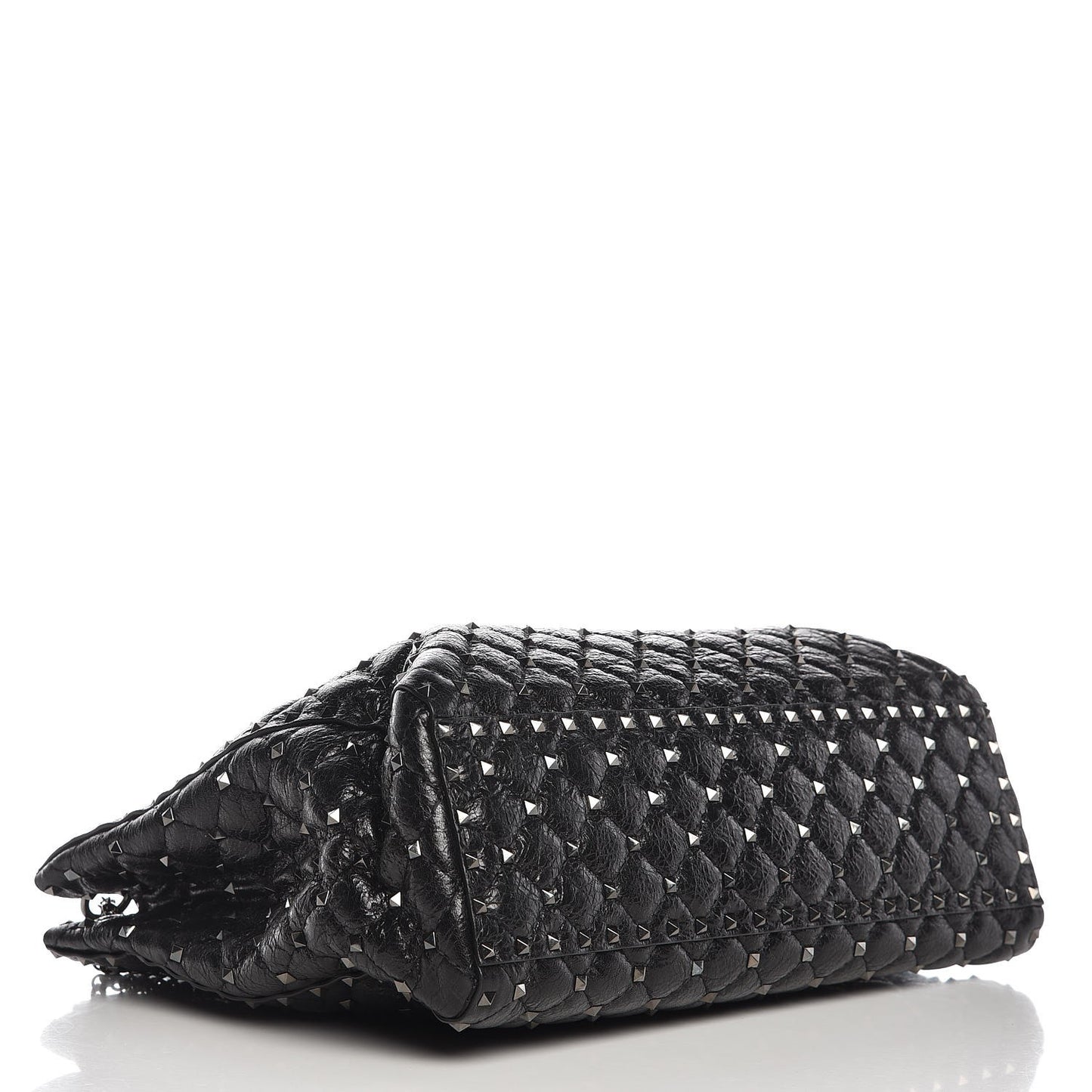 Craquele Nappa Rockstud Spike Shoulder Tote Black
