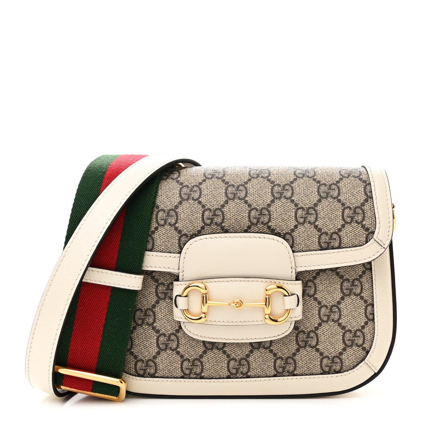 GG Supreme Monogram Web Mini Horsebit 1955 Shoulder Bag Beige Mystic White