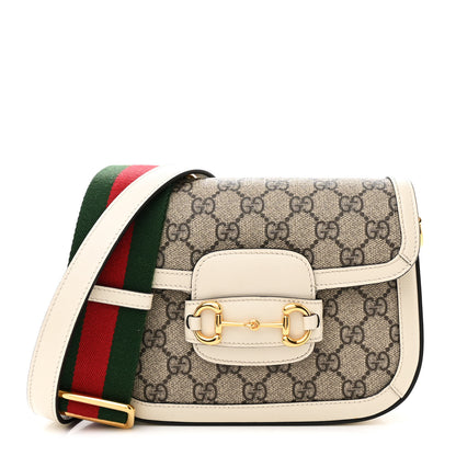 Gucci GG Supreme Monogram Web Mini Horsebit 1955 Shoulder Bag Beige Mystic White 1 of 15