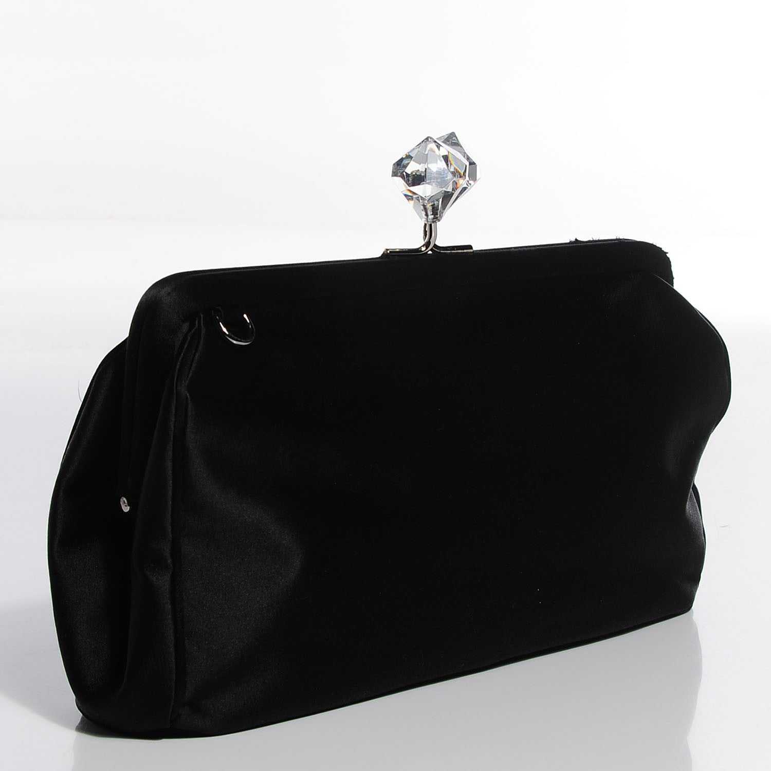 Prada Satin Crystal Kiss Lock Clutch Black 3 of 8