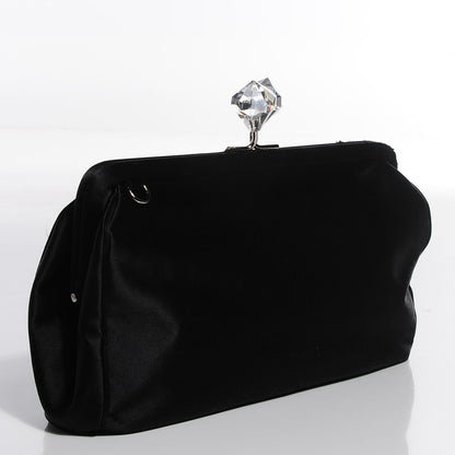 Prada Satin Crystal Kiss Lock Clutch Black 3 of 8