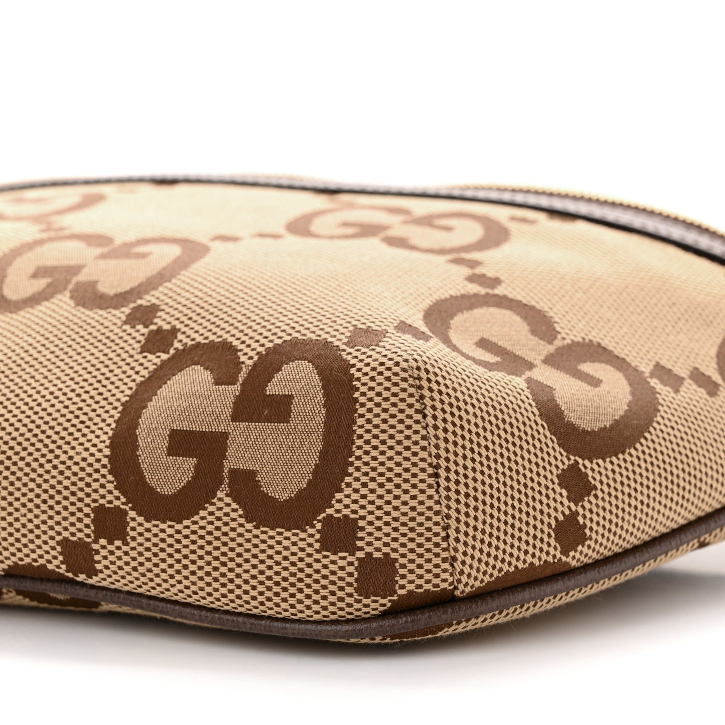 Monogram Jumbo GG Textured Dollar Calfskin Web Belt Bag Camel Ebony New Acero