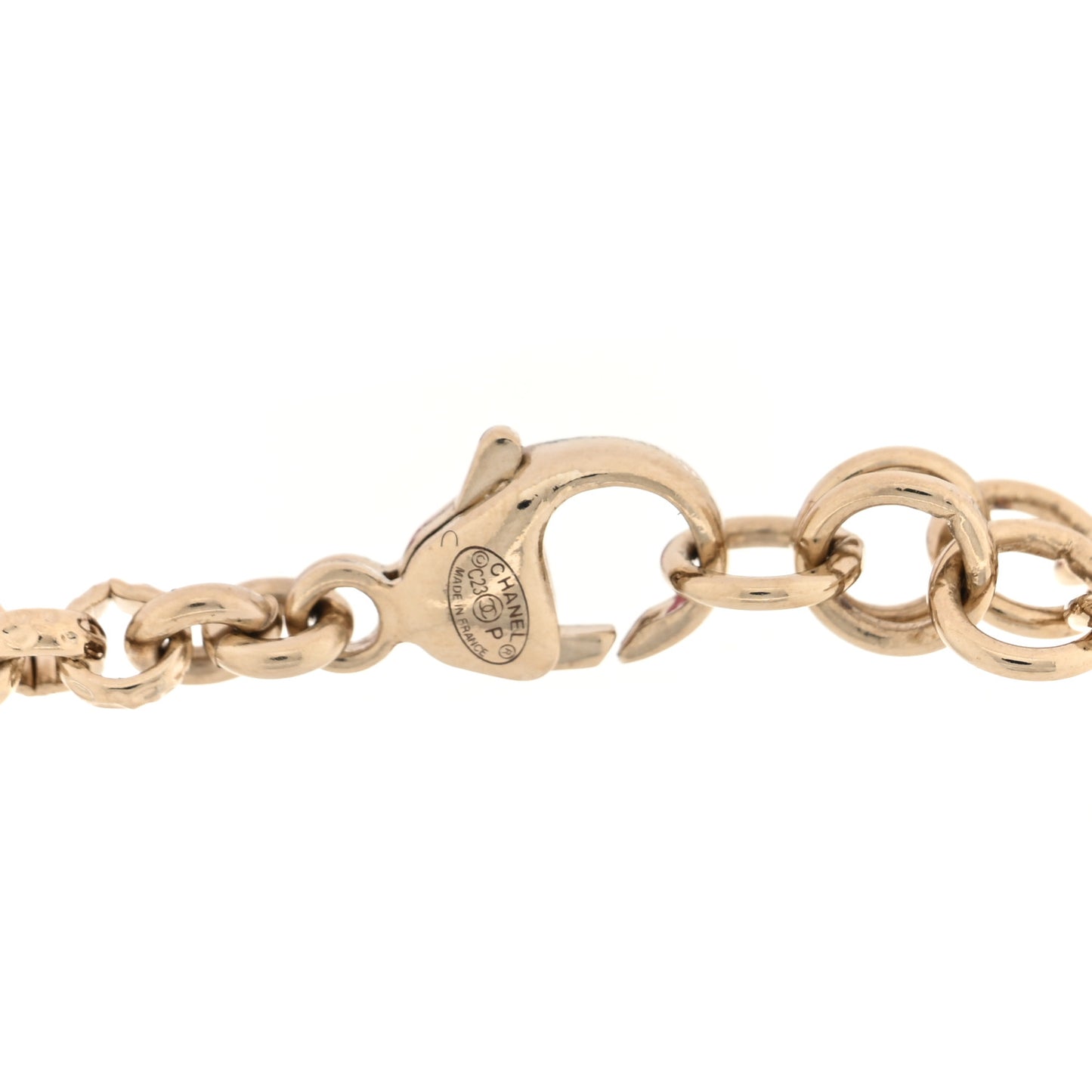 Resin Crystal Pearl Chain Heart CC Bracelet Pink White Gold