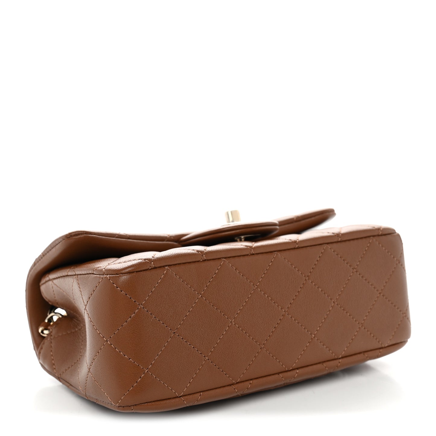 Lambskin Quilted Mini Rectangular Pearl Crush Flap Brown
