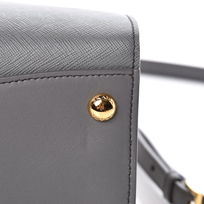 Prada Saffiano City Calfskin Small Bibliotheque Top Handle Mercurio Talco 12 of 13