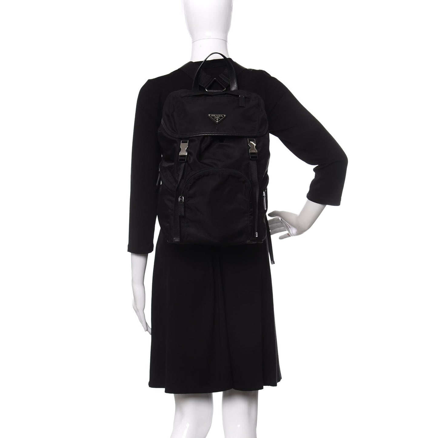 Nylon Vela Saffiano Medium Cinch Backpack Black