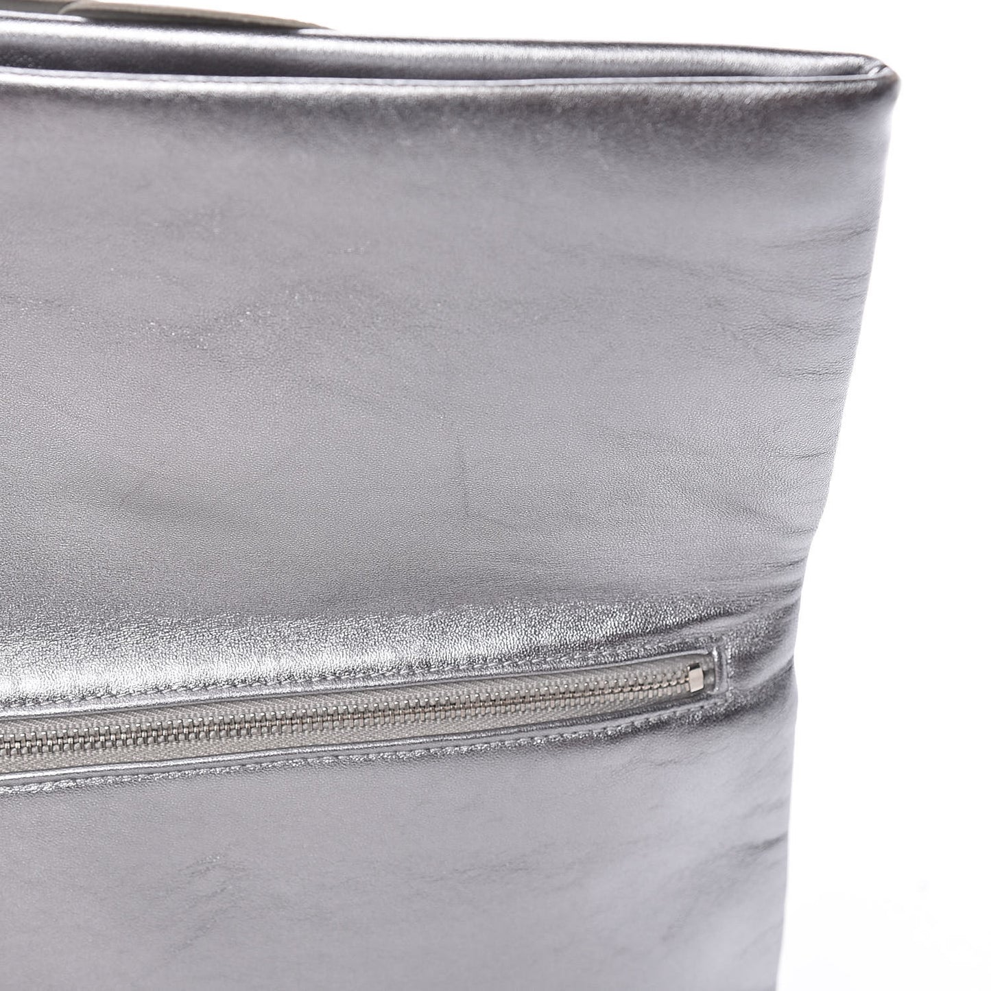 Metallic Lambskin Camellia Beauty Clutch Silver