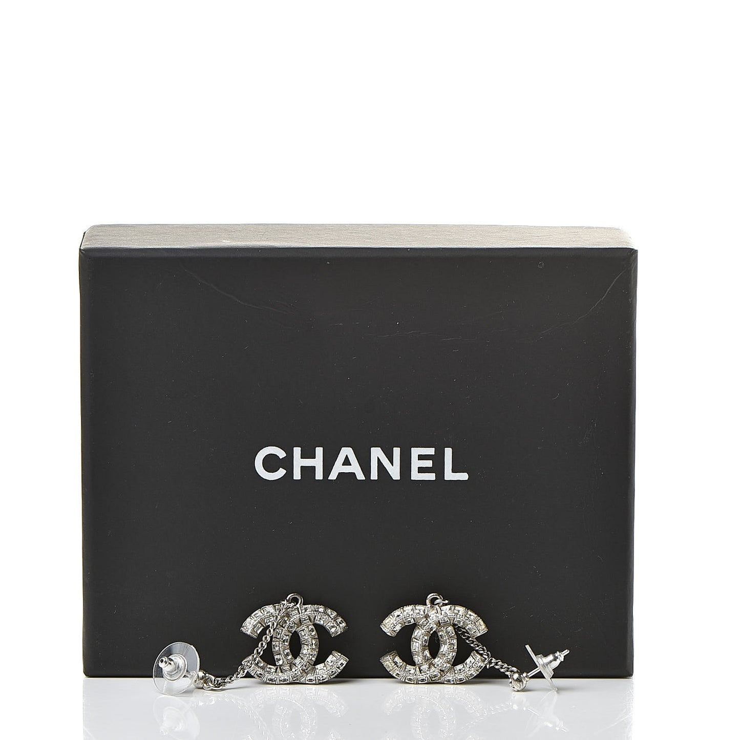 Baguette Crystal CC Drop Earrings Silver
