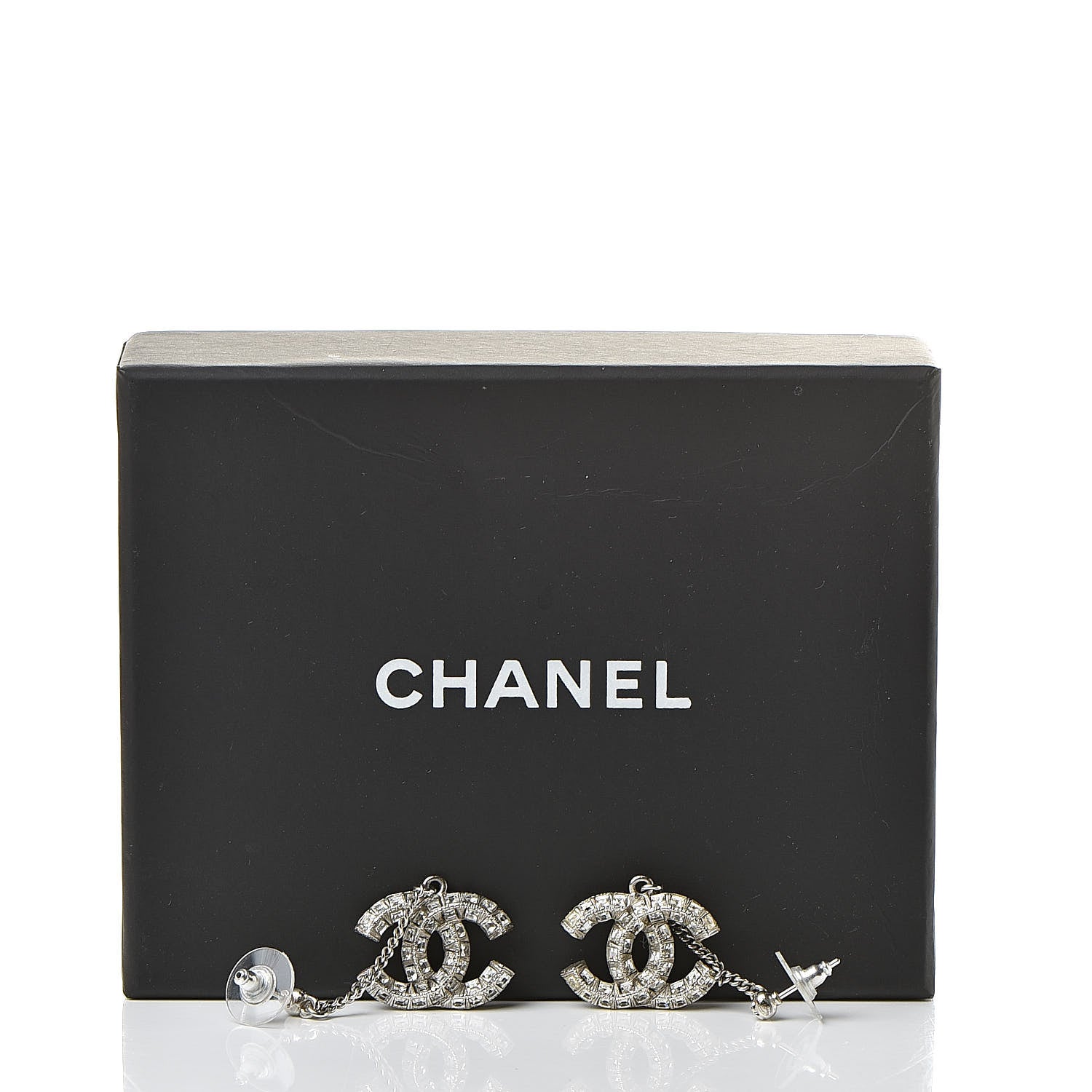 Chanel Baguette Crystal CC Drop Earrings Silver 4 of 4