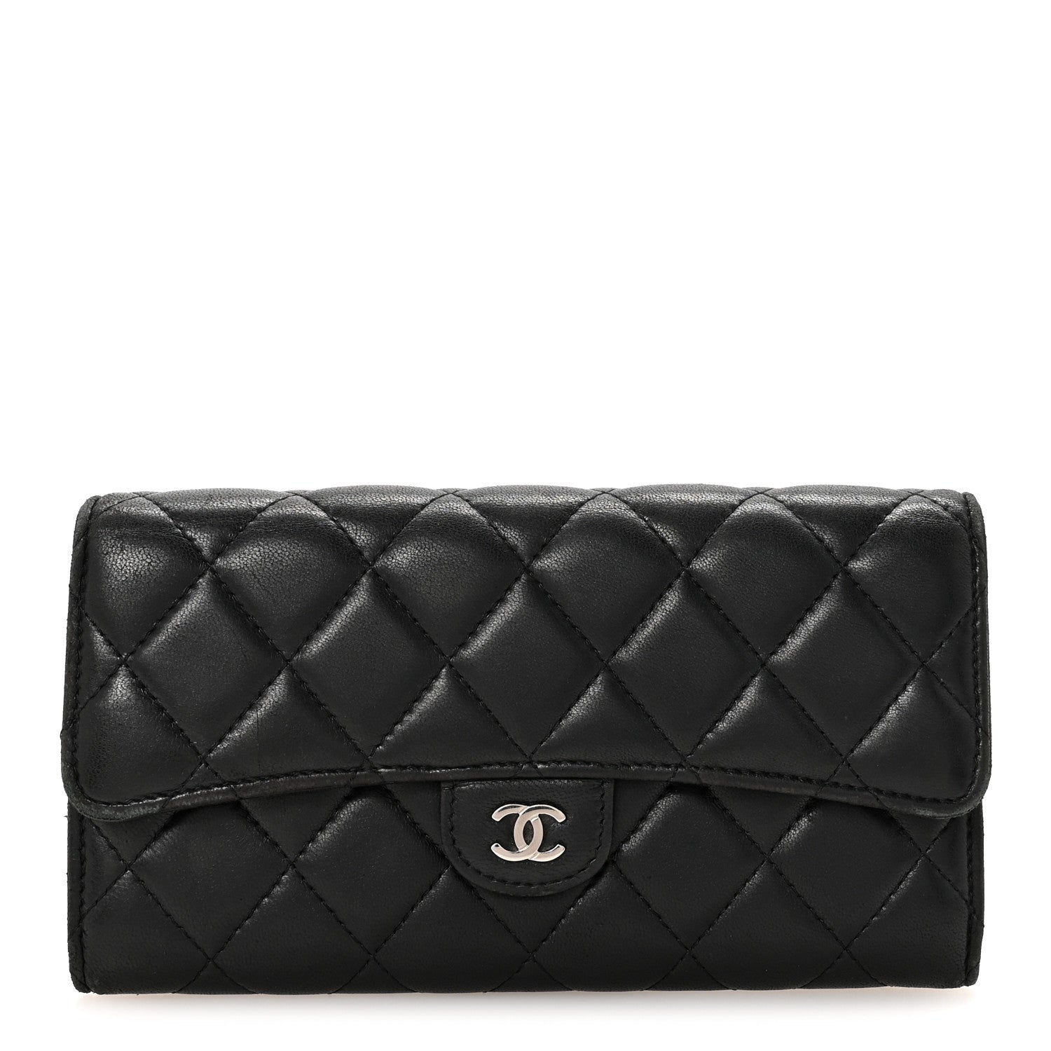 Chanel Lambskin Quilted Large Gusset Flap Wallet Black 1 of 8