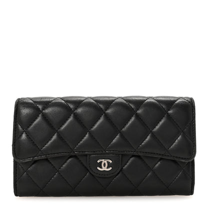 Chanel Lambskin Quilted Large Gusset Flap Wallet Black 1 of 8
