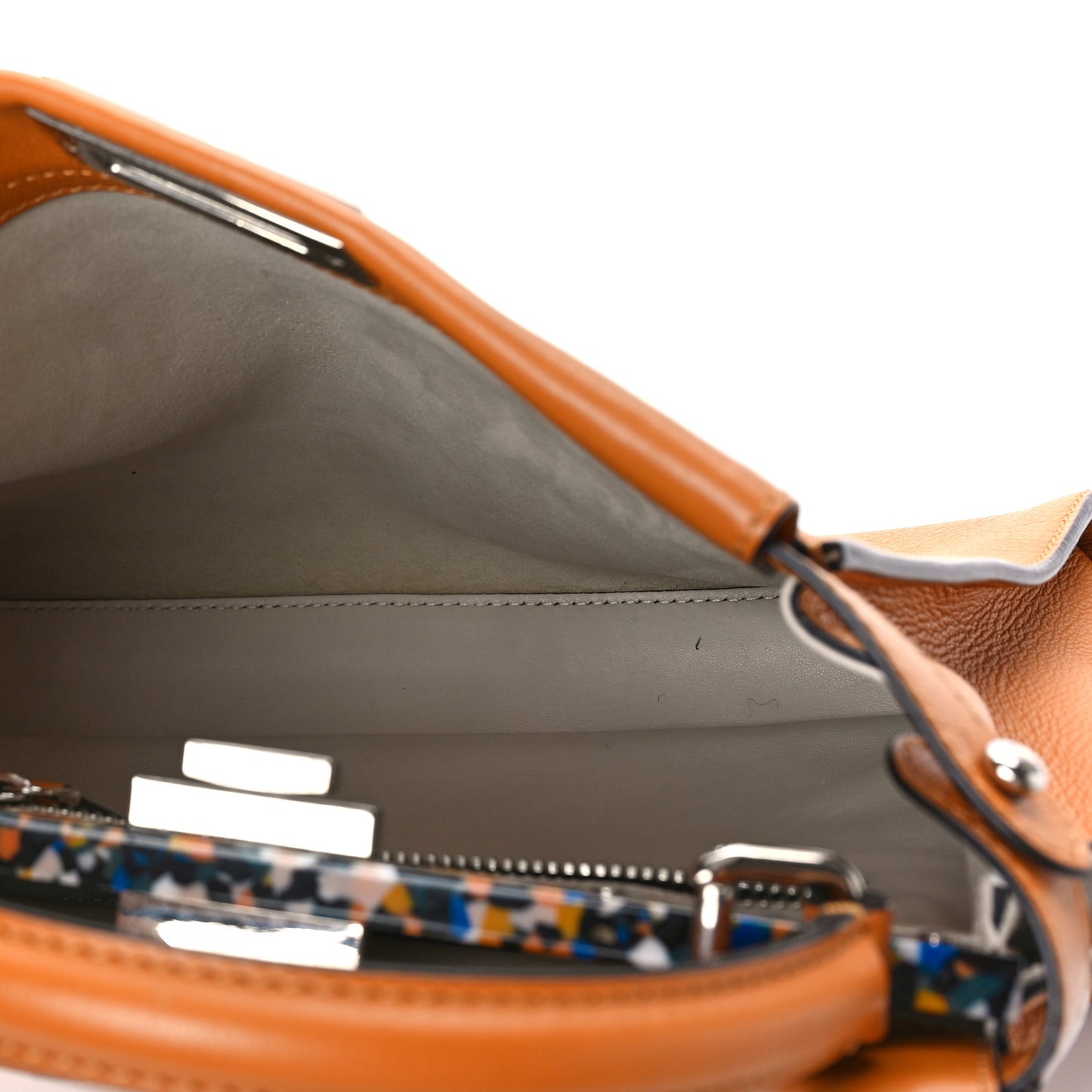 Vitello Seta Shiny Nappa Plexiglass Granite Medium Peekaboo Iconic Satchel Ginger Latte