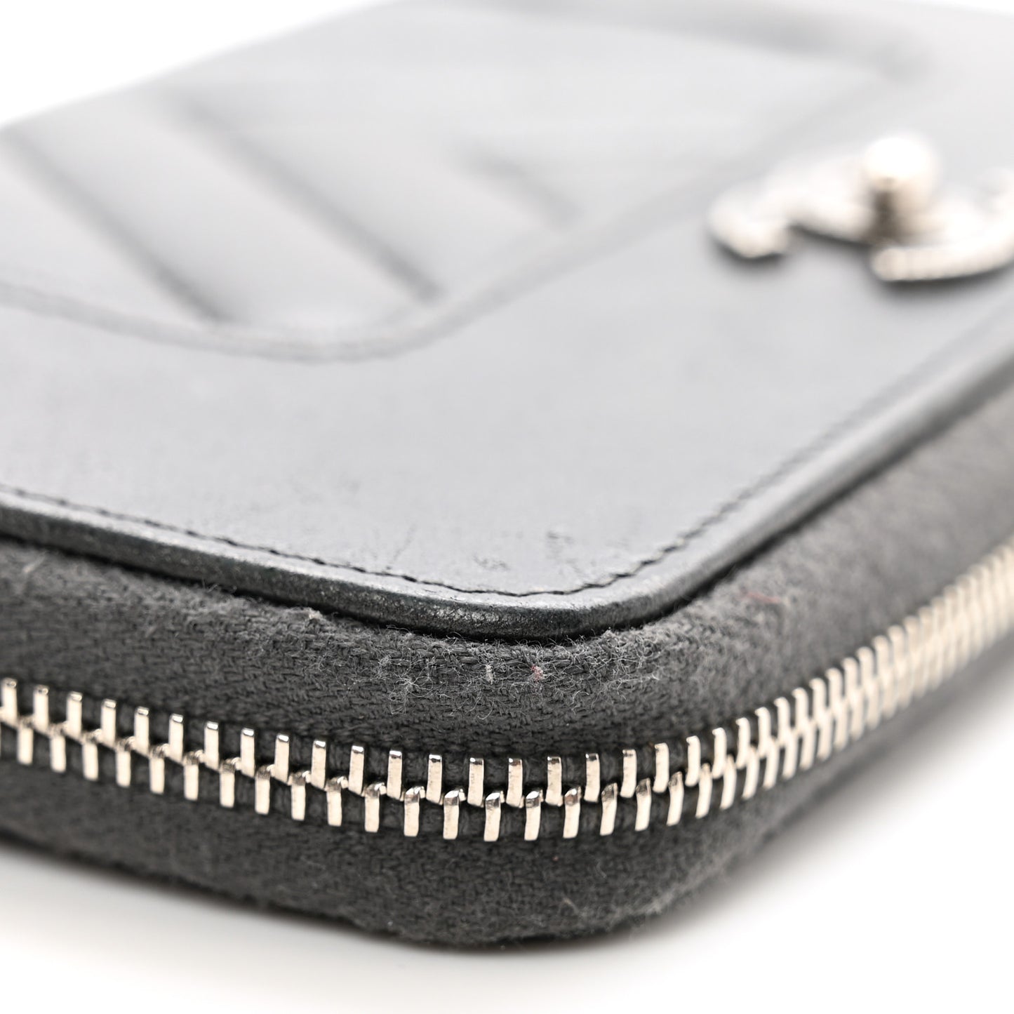 Sheepskin Chevron Quilted Mademoiselle Vintage Zip Around Wallet Grey
