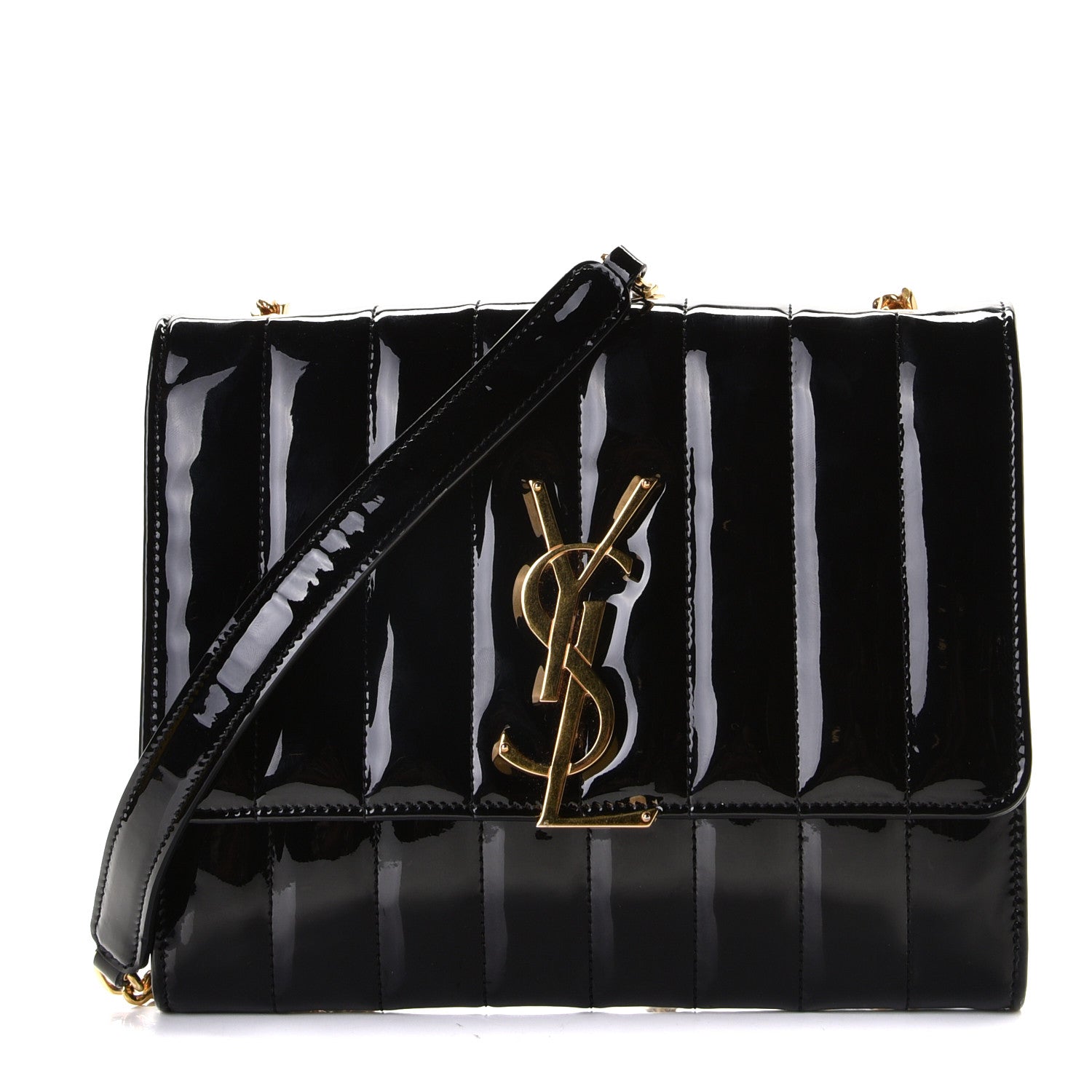 Saint Laurent Patent Calfskin Matelasse Monogram Vicky Chain Bag Black 1 of 7