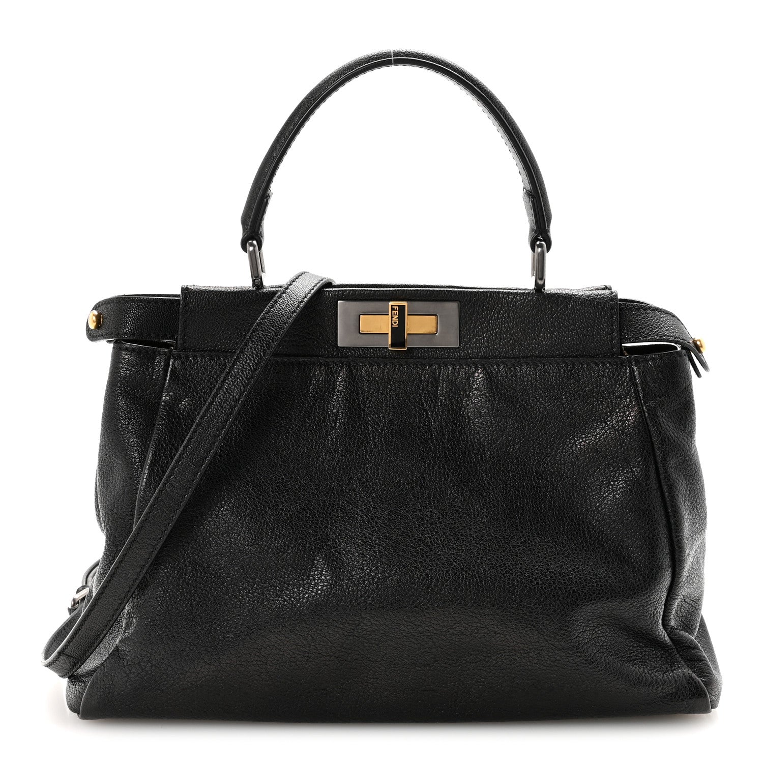 Fendi Goatskin Zucca Medium Peekaboo Iconic Satchel Black Tobacco 1 of 9