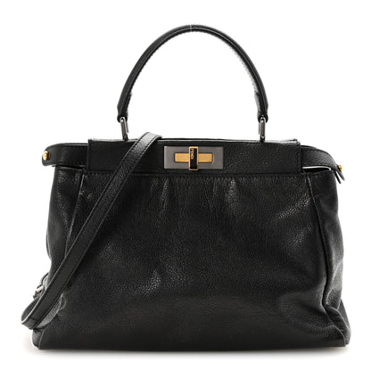 Fendi Goatskin Zucca Medium Peekaboo Iconic Satchel Black Tobacco 1 of 9