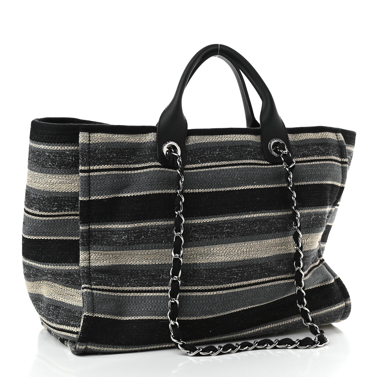 Striped Canvas Medium Deauville Tote Black
