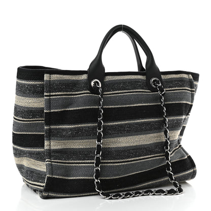 Chanel Striped Canvas Medium Deauville Tote Black 3 of 9