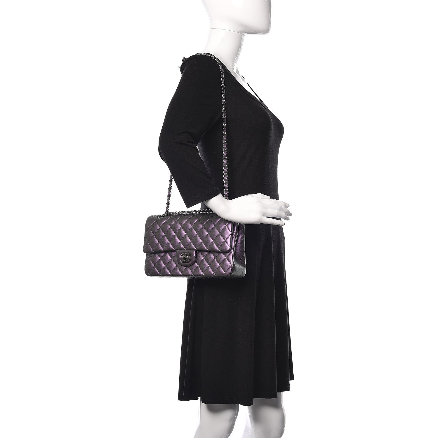 Chanel Iridescent Lambskin Quilted Medium Double Flap Dark Purple 2 of 11