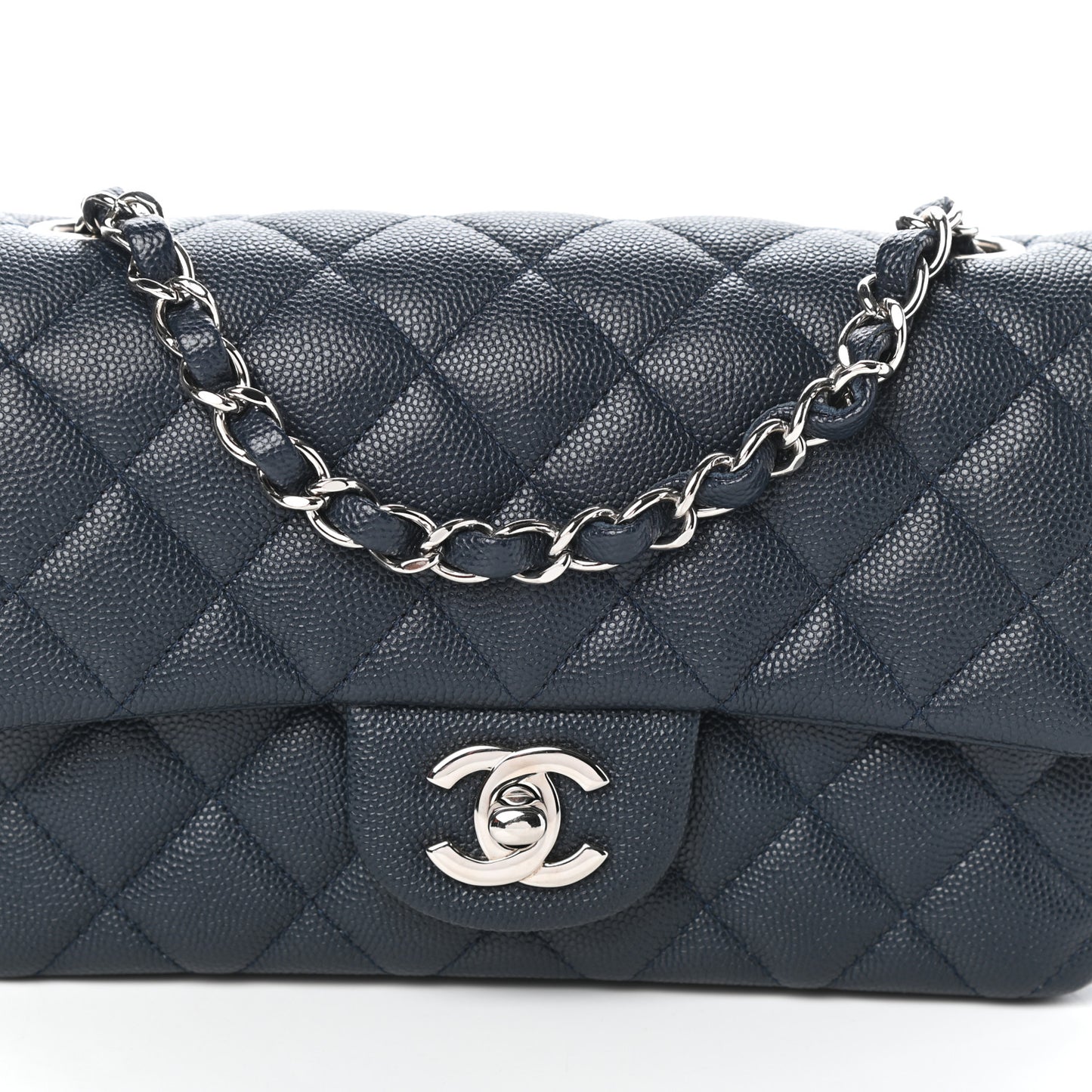 Caviar Quilted Mini Rectangular Flap Navy