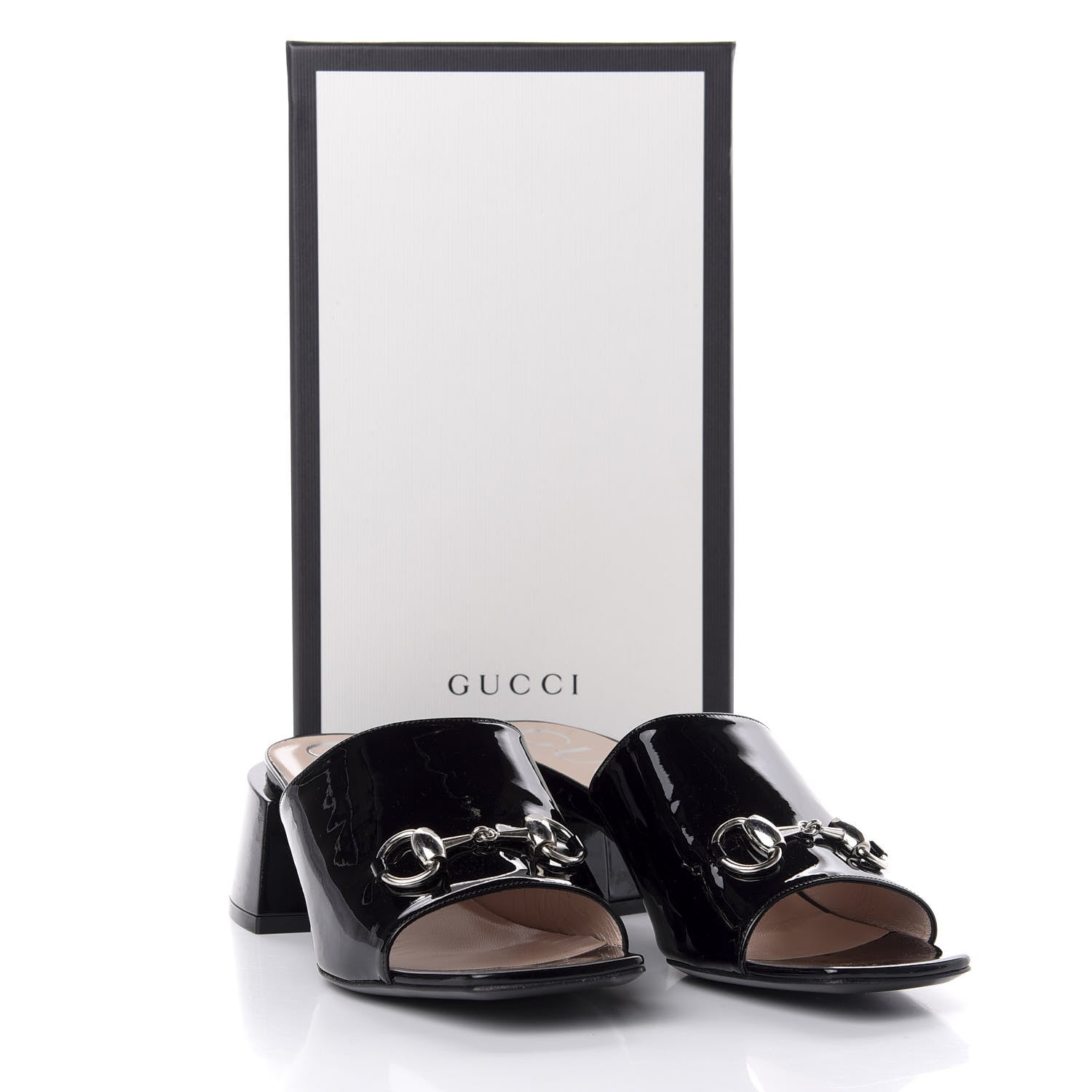 Gucci Patent Lexi Horsebit Mid-Heel Slide Sandals 39 Black 11 of 11