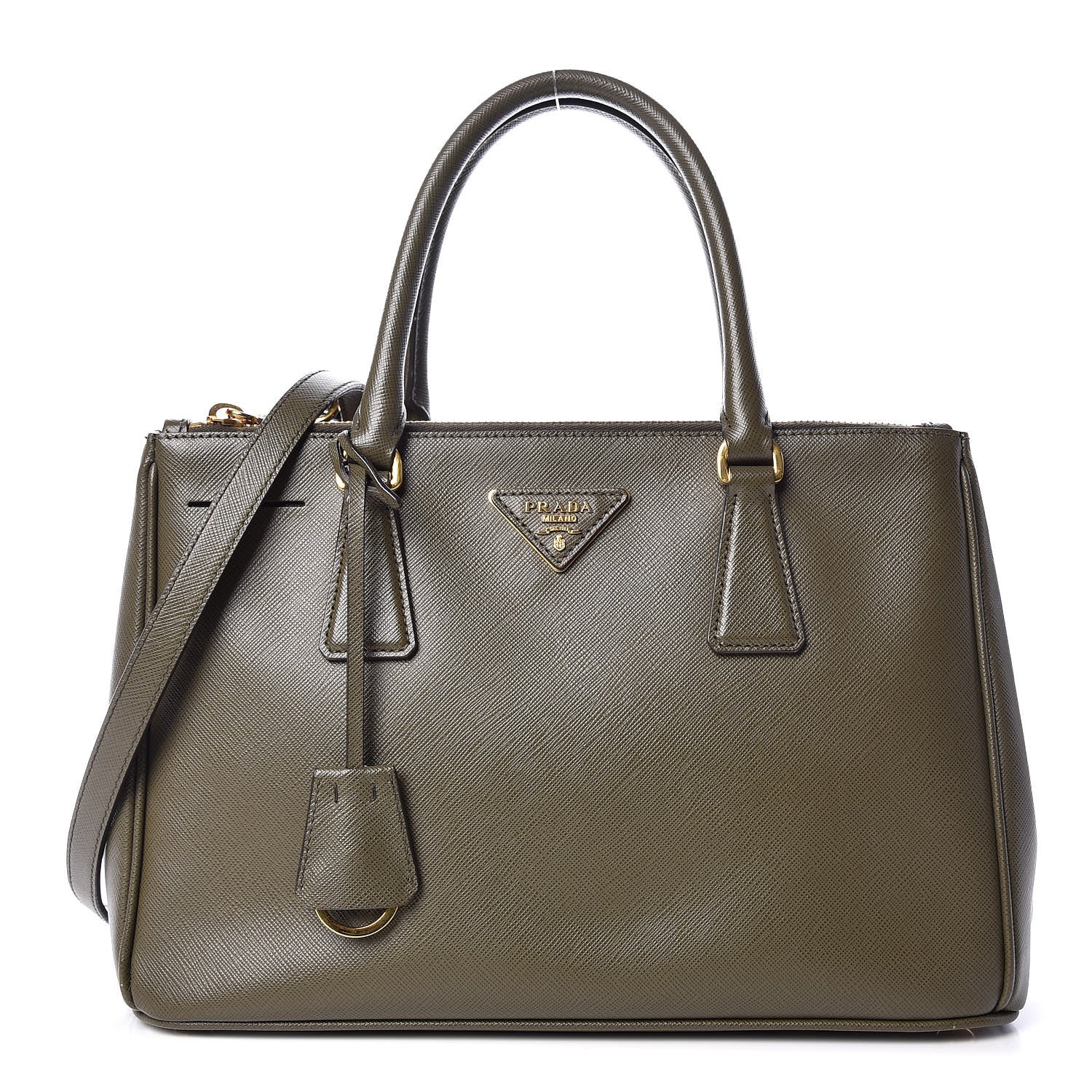 Prada Saffiano Small Galleria Double Zip Tote Militare 1 of 15