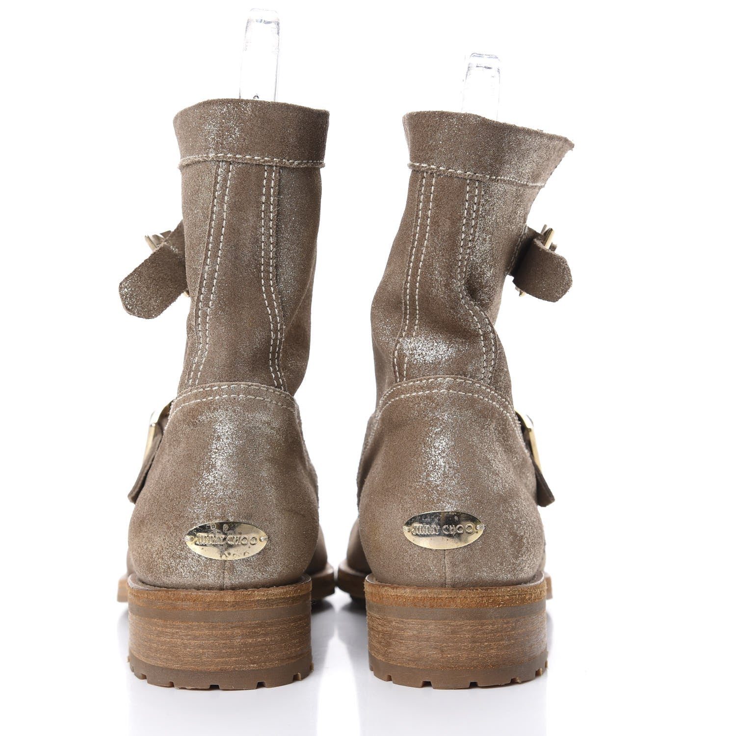 Jimmy Choo Metallic Suede Youth Biker Boots 37.5 Brown 6 of 8