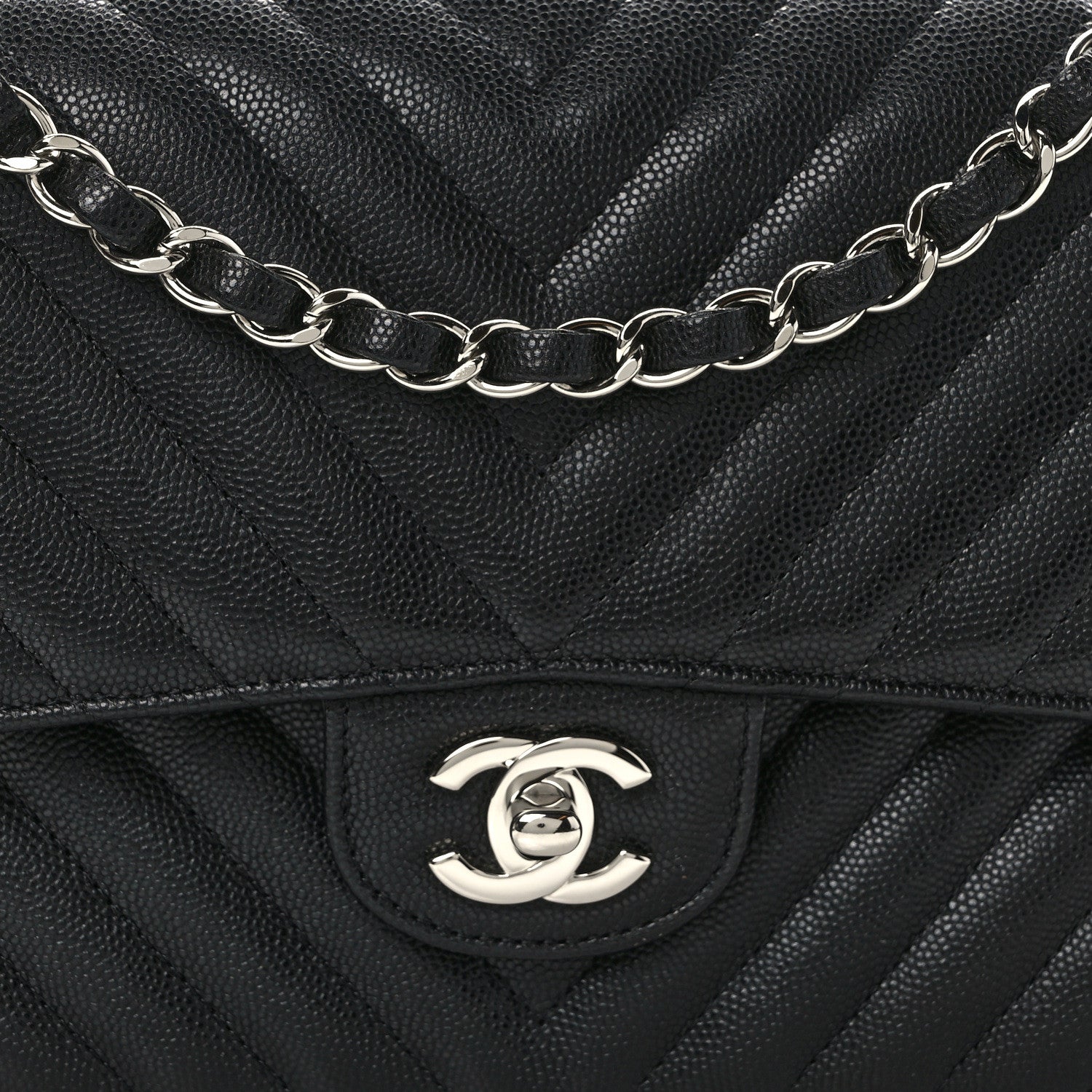 Chanel Caviar Chevron Quilted Medium Double Flap Black 8 of 13