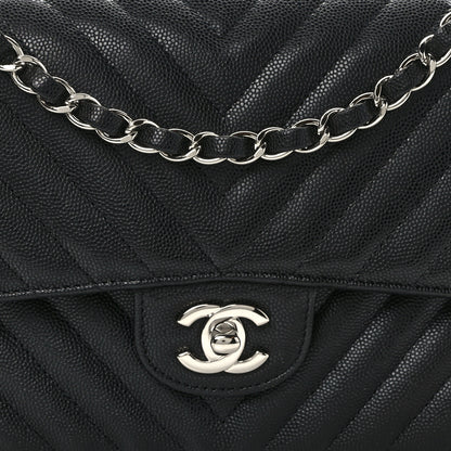 Chanel Caviar Chevron Quilted Medium Double Flap Black 8 of 13