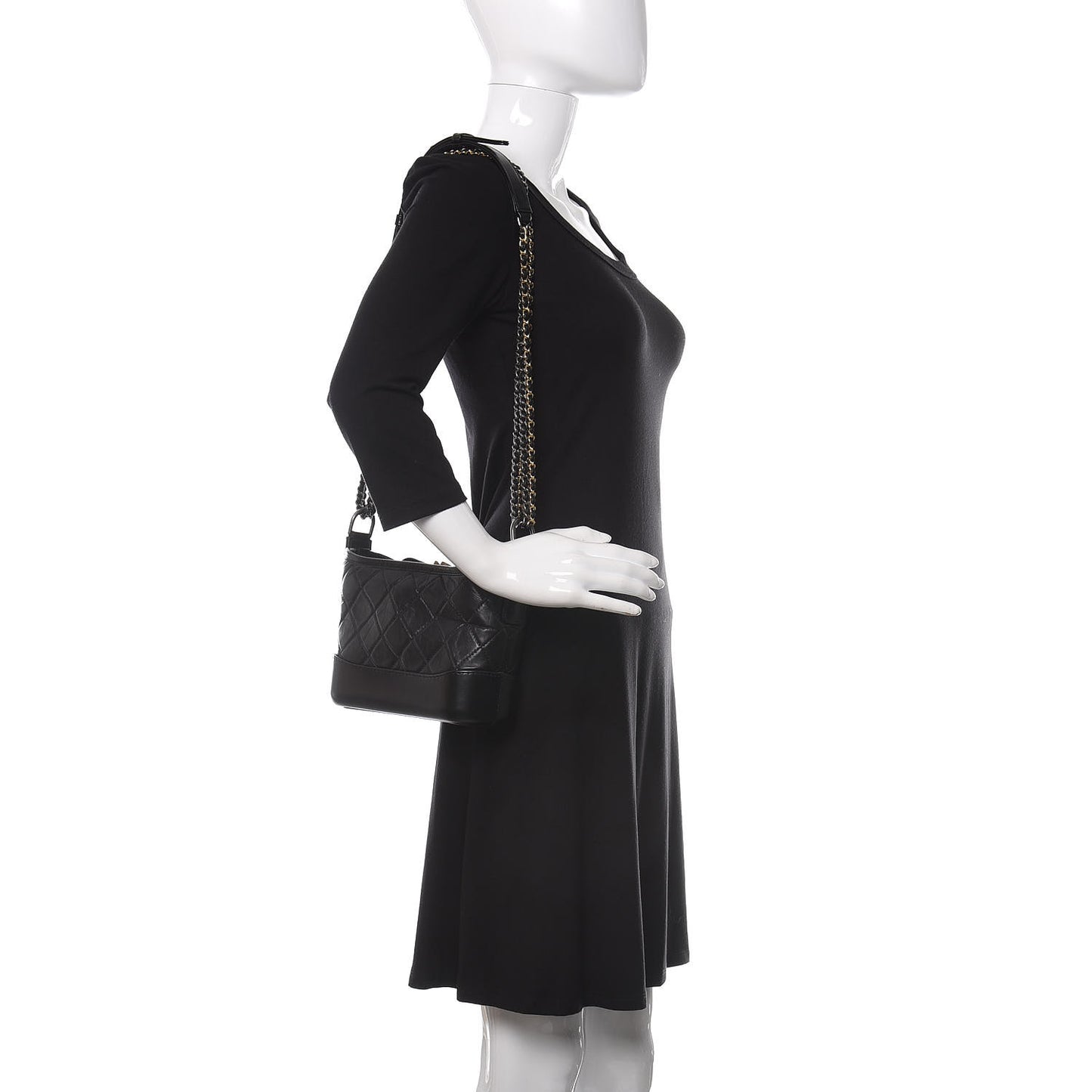 Aged Calfskin Quilted Small Gabrielle Hobo Black