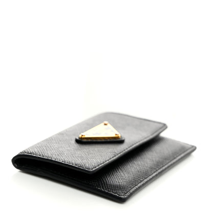 Prada Saffiano Triangle Card Holder Black 4 of 7